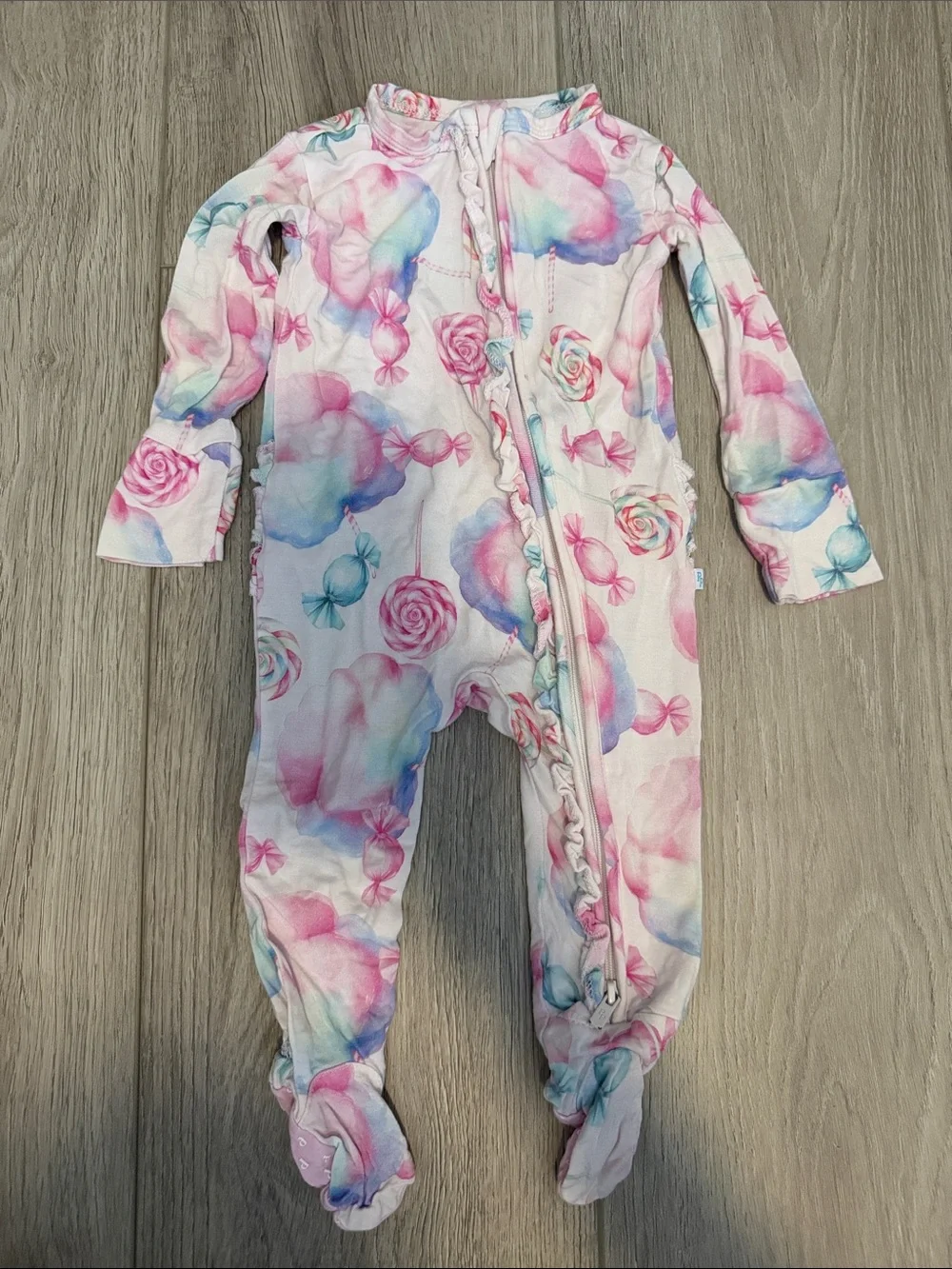 Posh Peanut 3-6M Baby Cotton One-Piece Footed Pajamas in Pink & Blue Candy Print